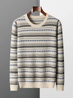 New Men O-neck 100% Merino Wool Sweater Autumn Winter Long Sleeve Cashmere Pullover Soft Warm Vintage Knitwear Casual Jumpers 1
