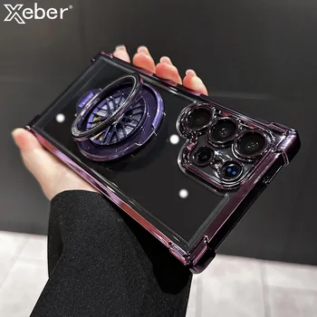 Coque de téléphone transparente pour Samsung, placage de luxe, rotation à 360 °, support de support, pare-chocs, Samsung S24 Ultra, S23 FE, S22 Plus