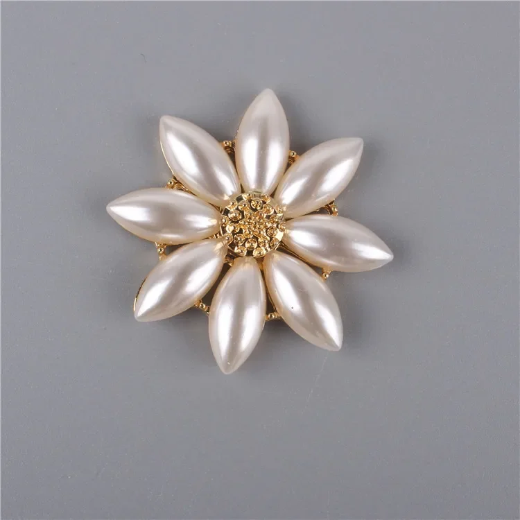 5PCS Pearl Flower Alloy  Plate Button DIY Hand Sewing  Clothing Textile Decoration Accessories Jewelry 5