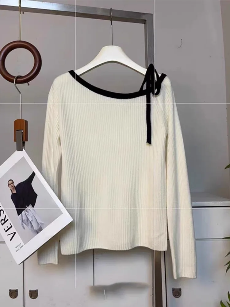 Women Knitted Off Shoulder Sweater Long Sleeve Autumn Top