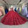 Red Quinceanera Dresses Long Sleeves Floral Rojo Evening Dresses Lace Sweet 16 Vestidos De Quinceanera 1285 5