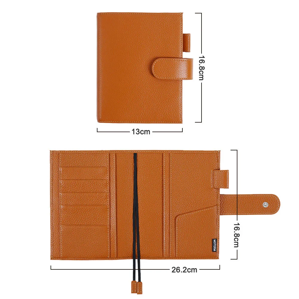 Moterm Leather Cover for A6 Notebooks - Fits Hobonichi, Stalogy and Midori  MD Planners, with Pen Loop, Card Slots and Back Pocket (Firm
