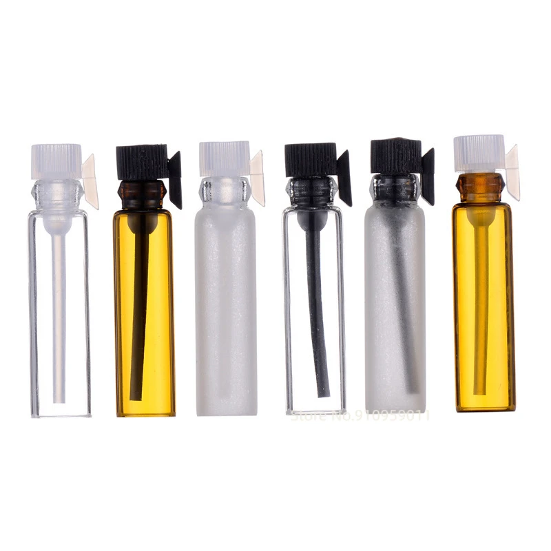 투명한 다크 브라운 반투명 유리 드롭 스틱 병, 향수 에센셜 오일 샘플 테스트 튜브, 1ml, 2ml, 로트 당 100 개