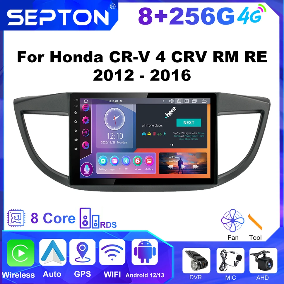 

SEPTON 2Din Android Car Radio for Honda CR-V 4 CRV RM RE 2012 - 2016 Multimedia Player Navi GPS BT Carplay Headuint 2 Din 4G Net