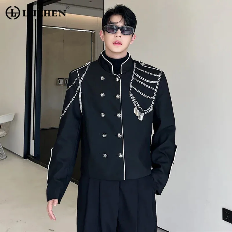 

LUZHEN Elegant Stylish Metal Chain Decorate Design Blazer Jacket Men's Trendy Korean High Street Male Original Coat 2024 D3d370