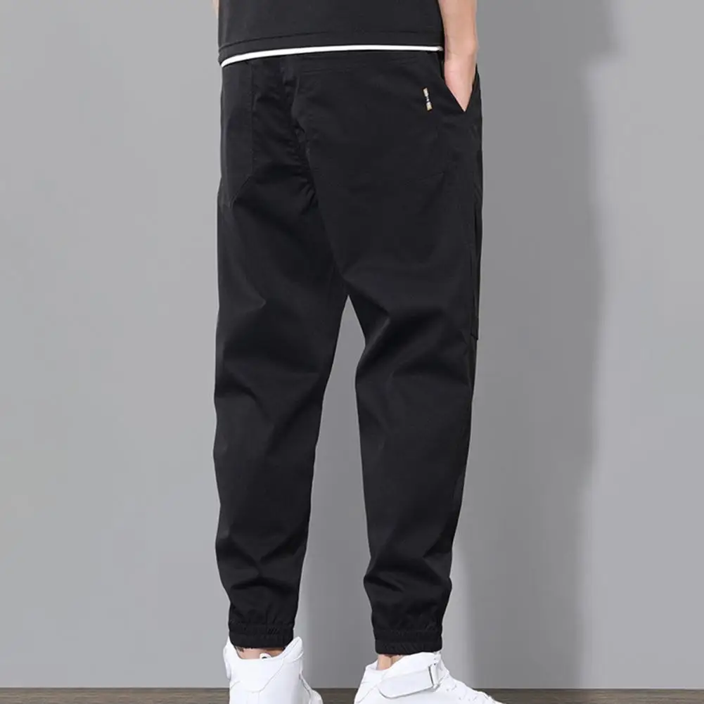 

Harem Trousers Versatile Men's Cargo Pants with Multiple Pockets Elastic Waist Ankle-banded Design for Gym Outdoor Activities