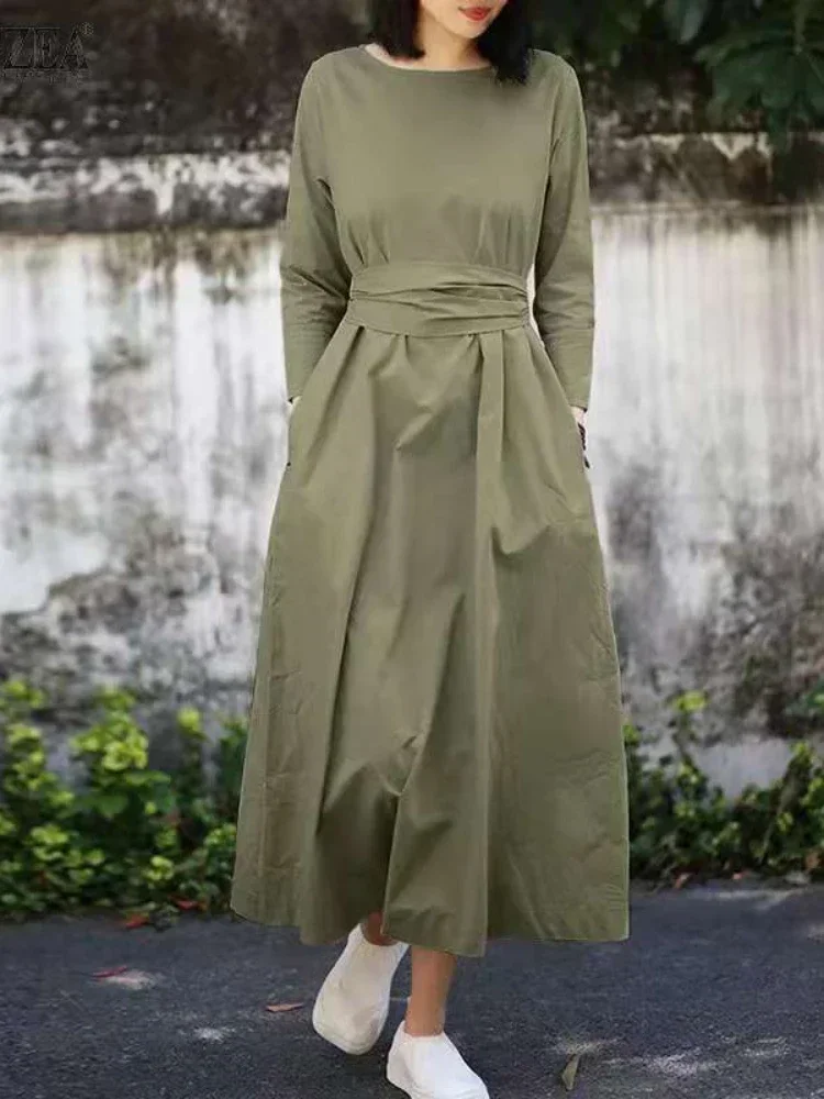 Summer fungus edge round neck sleeveless vest long skirt striped dress for women main image 0