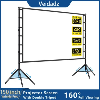 VEIDADZ Projector Screen With Stand White Wrinkle-Free 160° Viewing Angle 60-150 inch Double Sided Screen Home Theater Outdoor 1