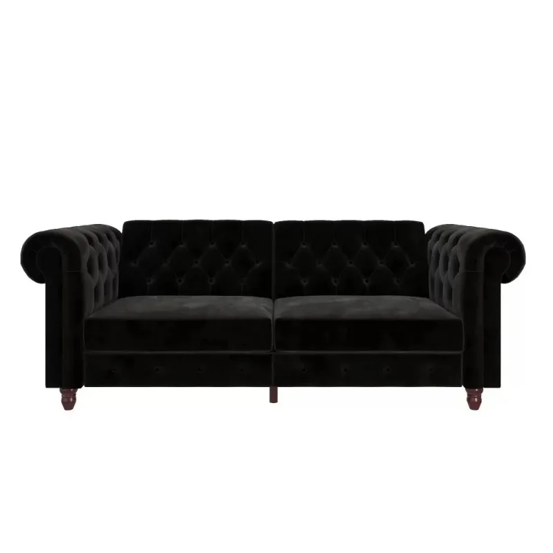 

Living Room Collapsible Coil Sofa, With 3 Seats, Black Velvet Sofa Bedroom Chair Loft Bed Couch Sectional Bed Luxury Furniture