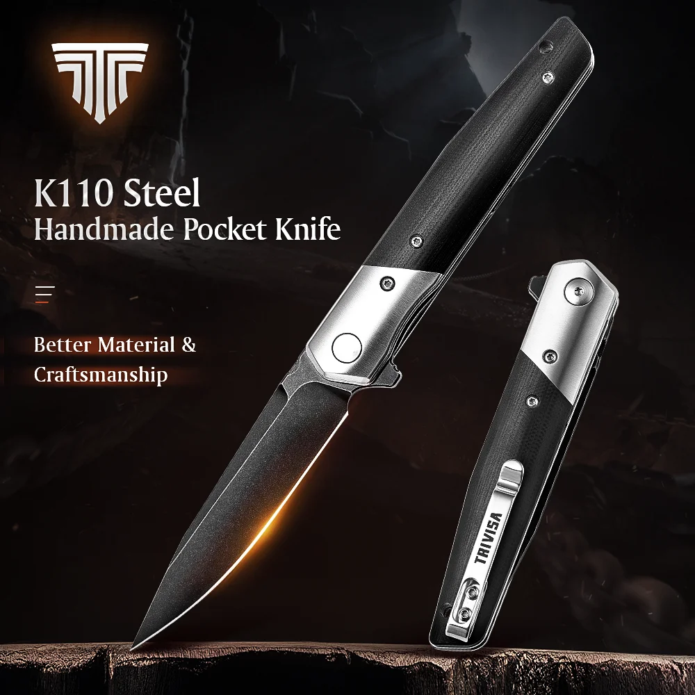 Складной карманный нож TRIVISA Ручка G10 С флиппером лезвие 1/4 &quotBOHLER K110 тактические
