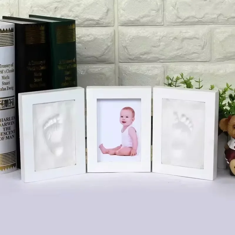Baby Hand&Foot Print Hands Feet Mold Maker Bebe Baby Photo Frame With Cover Fingerprint Mud Set Growth Memorial Gift