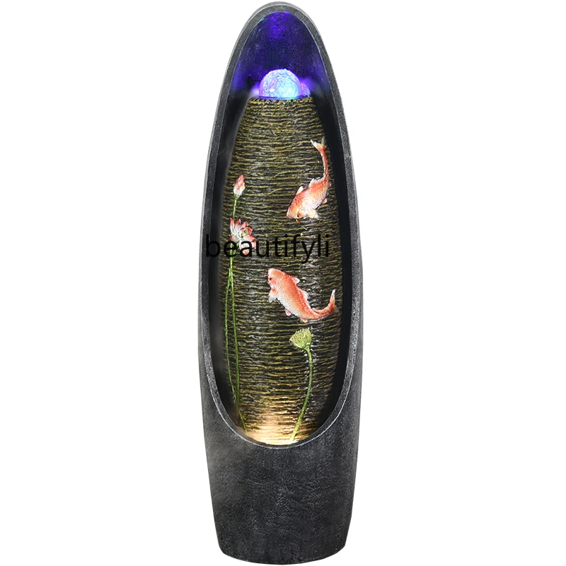 

Living Room European-Style Water Fountain Humidifier Indoor Home Water Curtain Wall Floor Ornaments
