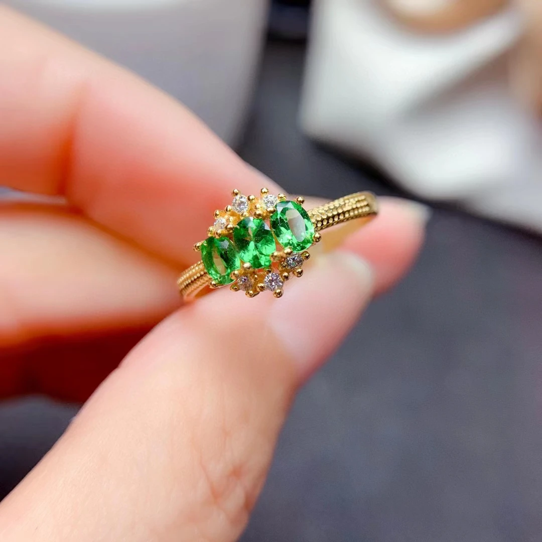 100 Natural Tsavorite Ring 3mm*4mm Tsavorite Silver Ring For Daily