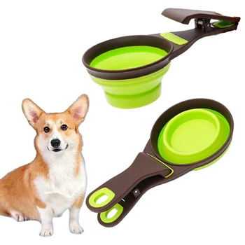 Foldable silicone pet food spoon, multifunctional cat food spoon with clip sealing, measuring pet food spoon