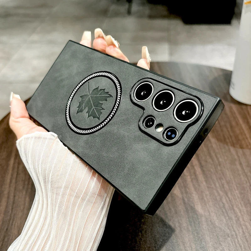 Vintage-Style Leather Phone Case with Magnetic Charging Compatibility