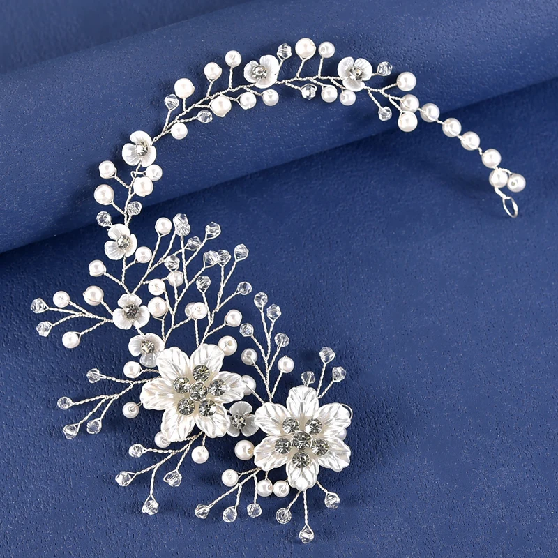 Imitation Perle Weiße Blume Haarband Handgemachte Strass Stirnband Frauen Braut Kopfbedeckungen Hochzeit Party Haar Zubehör