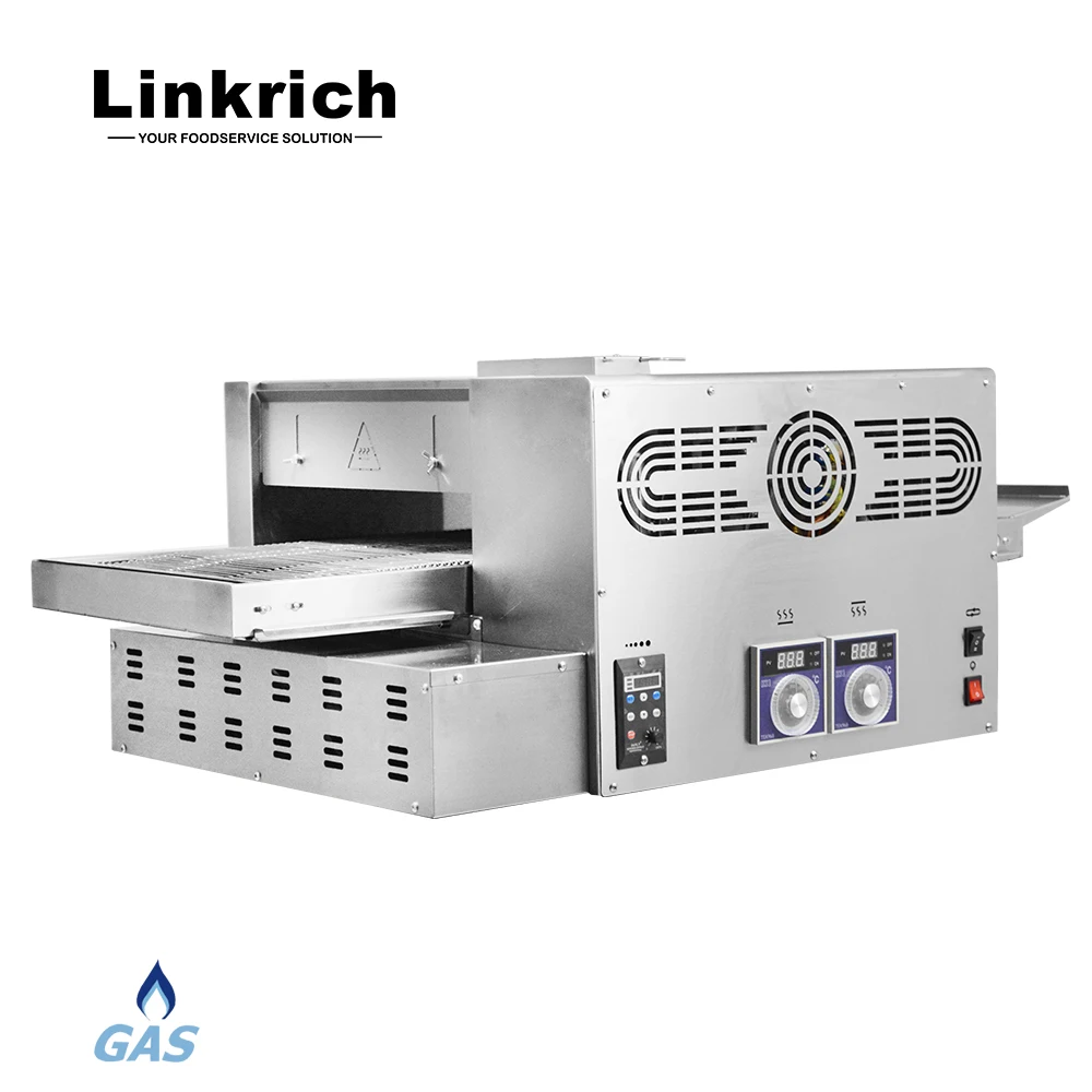 Linkrich LR-GP-12 High Efficiency Baking 12 inches Pizza 5/6 min per PC GAS Conveyor Pizza Oven multifunctional high efficiency mechanical timer control 2 decks electric pizza baking oven