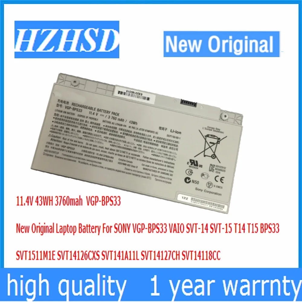 11.4V 43WH 3760mah New Original VGP-BPS33 Laptop Battery For SONY VAIO SVT-14 SVT-15 T14 T15 BPS33 SVT1511M1E SVT14126CXS