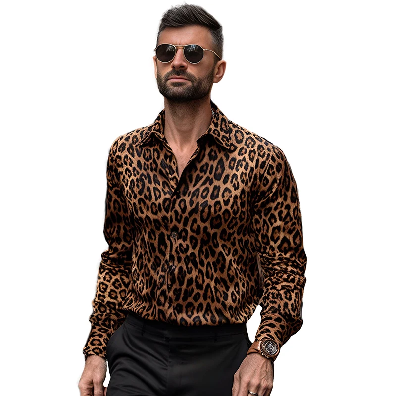 

2023 Trend Man Club Leopard Print Shirt High Quality Long Sleeve Shirt Casual Party Shirt Chemise Homme Shirt