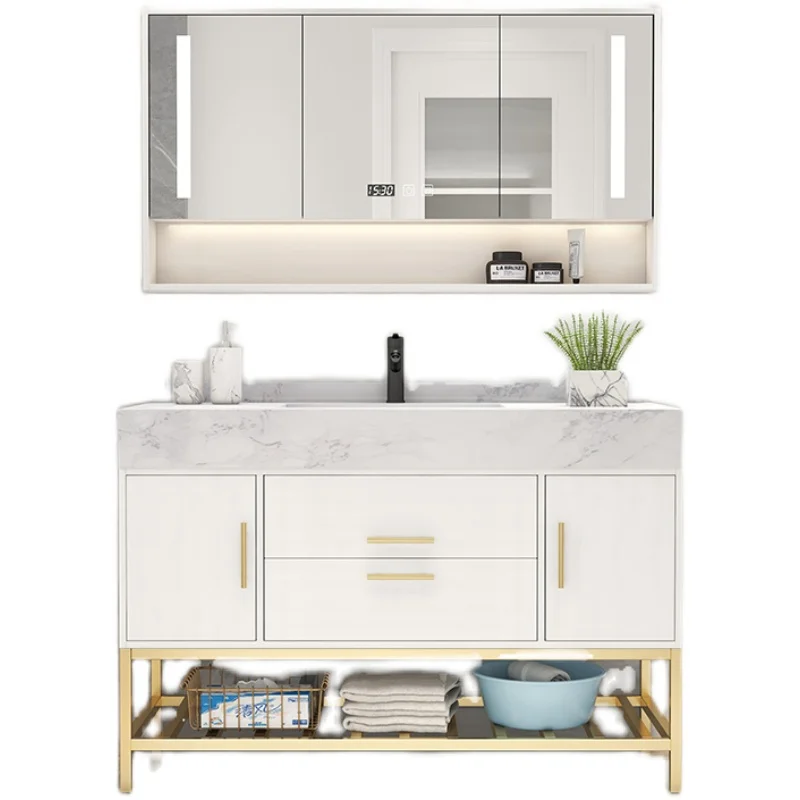 Nordic bathroom cabinet combination floor-to-ceiling marble washbasin cabinet simple smart washbasin basin