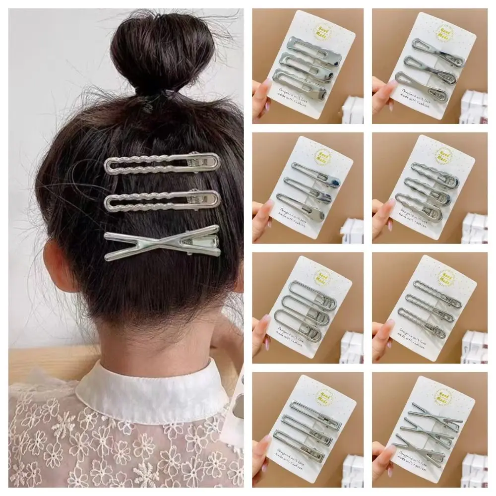 

3pcs/set Hollow Metal Duckbill Clips Cute Korean Style Y2K Hair Clips Set Hair Clips Bang Clip Geometric Hair Clips Daily