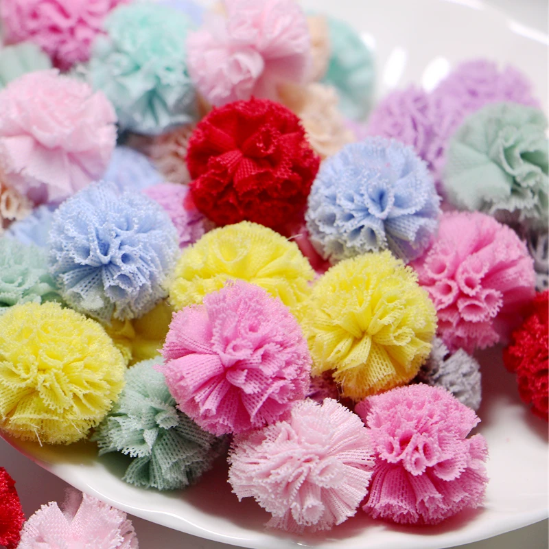 Description Picture 6 of item20mm Lace Gauze Pompones Elastic Flowers Pompoms Ball Mesh Pendant for Hair Clip DIY Crafts Garment Decor Sewing Accessories