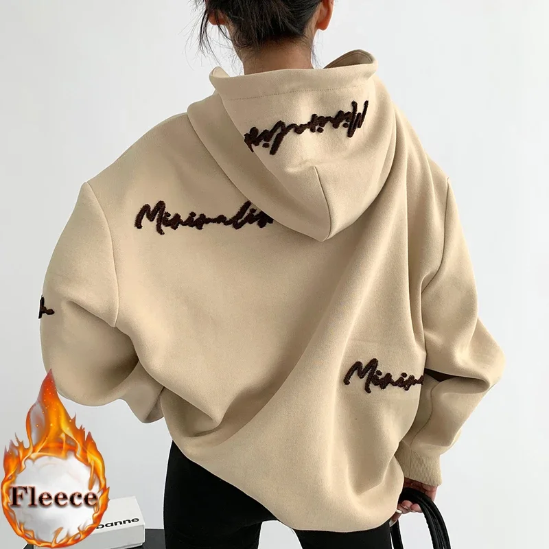 autumn winter fleece hooded Sweatshirt harajuku letter embroidery y2k hoodies women clothes Long Sleeve UNISEX oversized hoodie