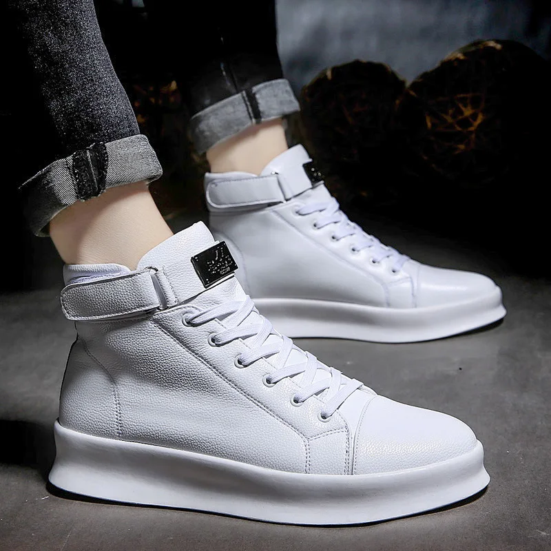 Ankle Boots Autumn Men High-cut Solid Sneakers Lace-up Motorcycle Boots Platform Skateboard Sport Trainers Shoes Nightclub Shoes mens leather boots motorcycle leather boots