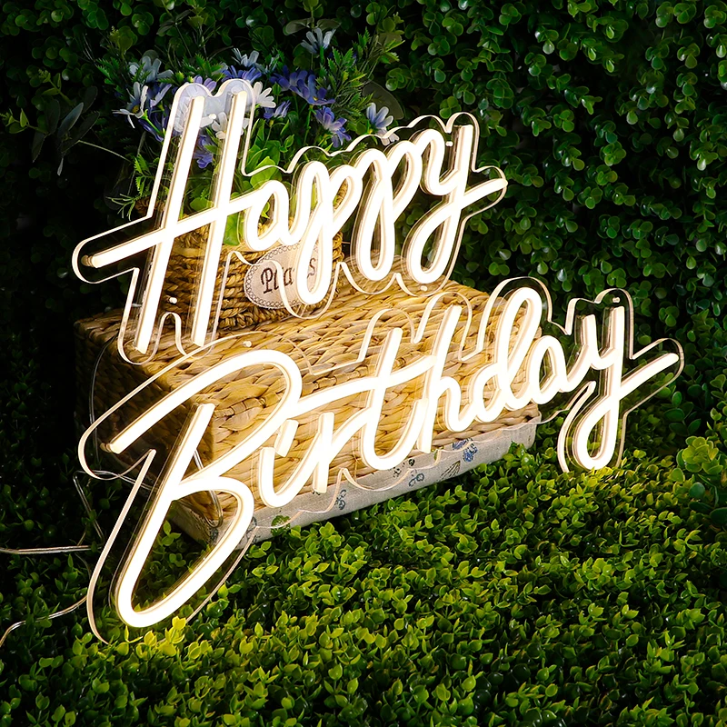 Large Neon led Sign Happy Birthday Led Light Party Flex Transparent Acrylic  Oh Baby Neon Light Sign Wedding Party Decoration