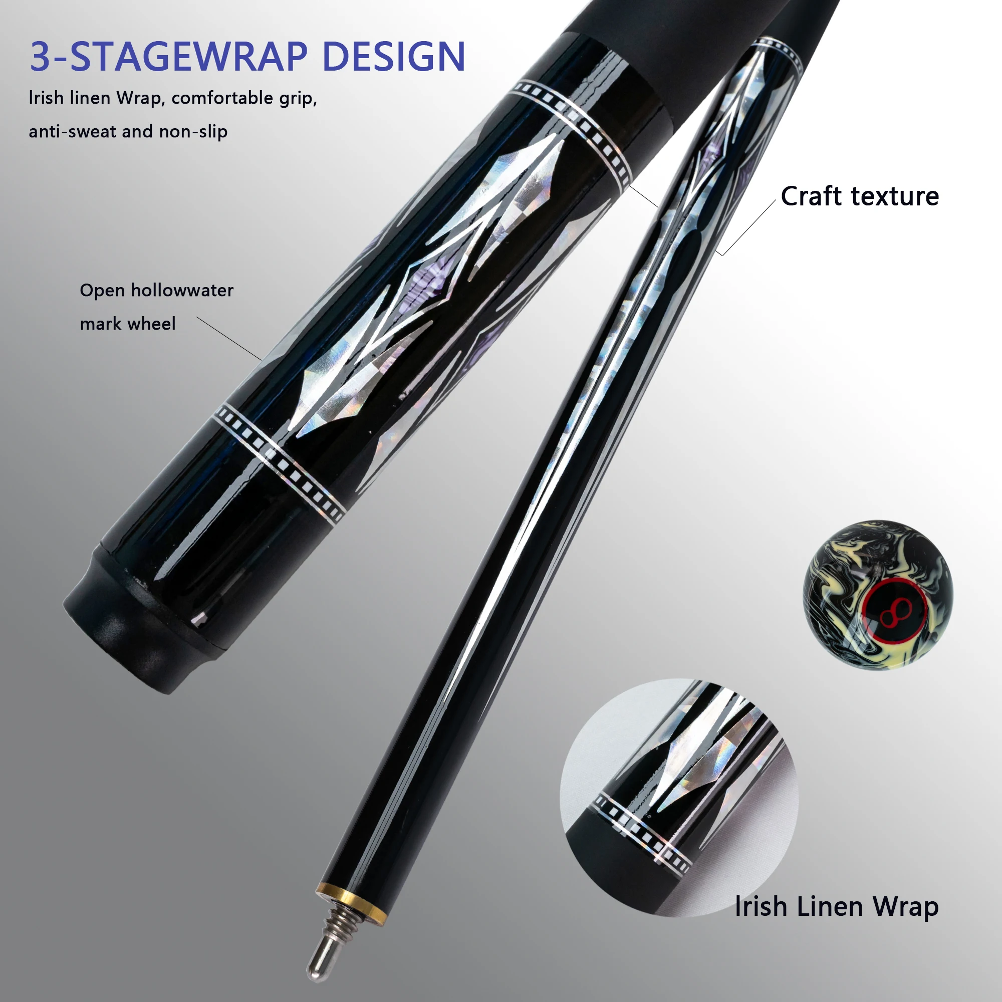 Carbon Fiber Snooker Billiard Cue 9.5mm Tip Leather Grip 19oz Weight Precision Shot Ideal Gift for Holidays