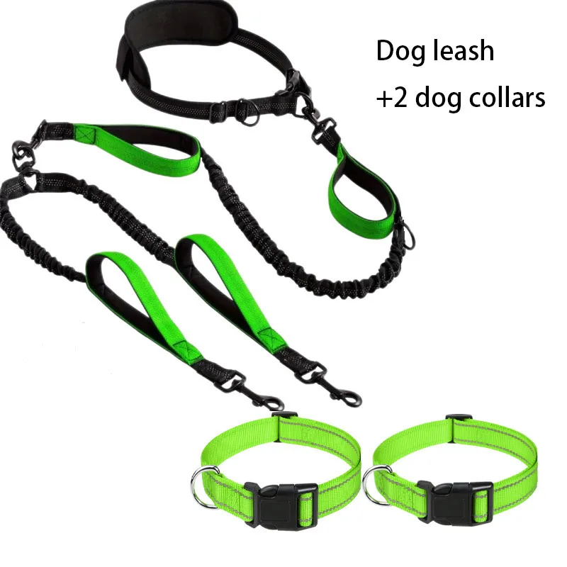 

360° Swivel No Tangle Double Dog Walking & Training Leash, Comfortable Shock Absorbing Reflective Bungee Lead Walk Dogs with Ea