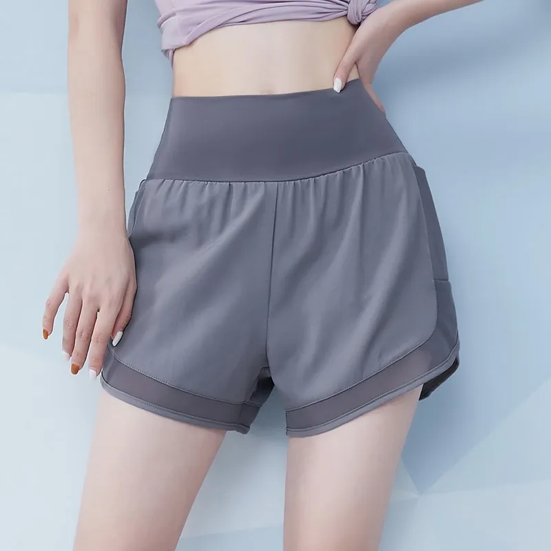 Summer Women Quick Dry Breathable Short Pants Gym Double Shorts Woman Side Pocket Running Shorts Workout Fitness Sportwear