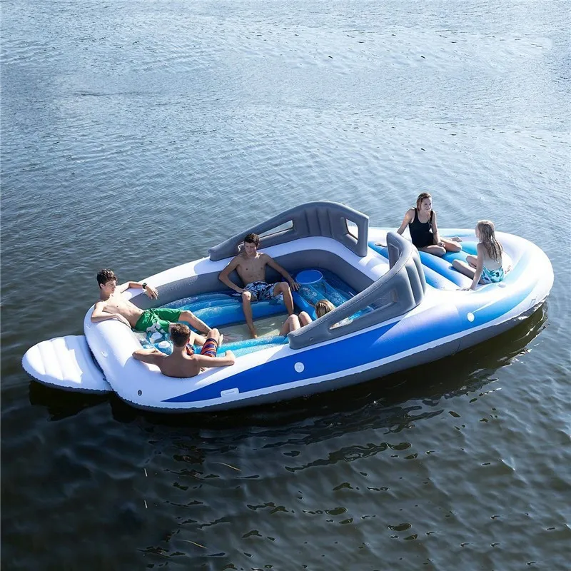 

Inflatable PVC floating bed with 6 people on the sea island, inflatable floating bed with multiple people floating row