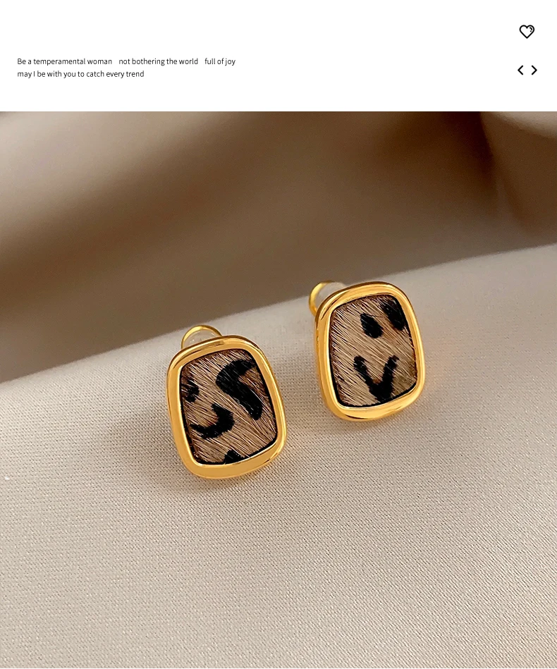 Metall geometrische quadratische Leopardenmuster kleine Ohrstecker für Damen Temperament einfache und vielseitige Schmuck Design Zubehör – Detail 5