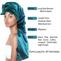 Bonnet de nuit Long en Satin pour femmes noires, couleur unie, Extra Large, avec cravate longue, Bonnet de soins capillaires pour tous les Types de cheveux 2
