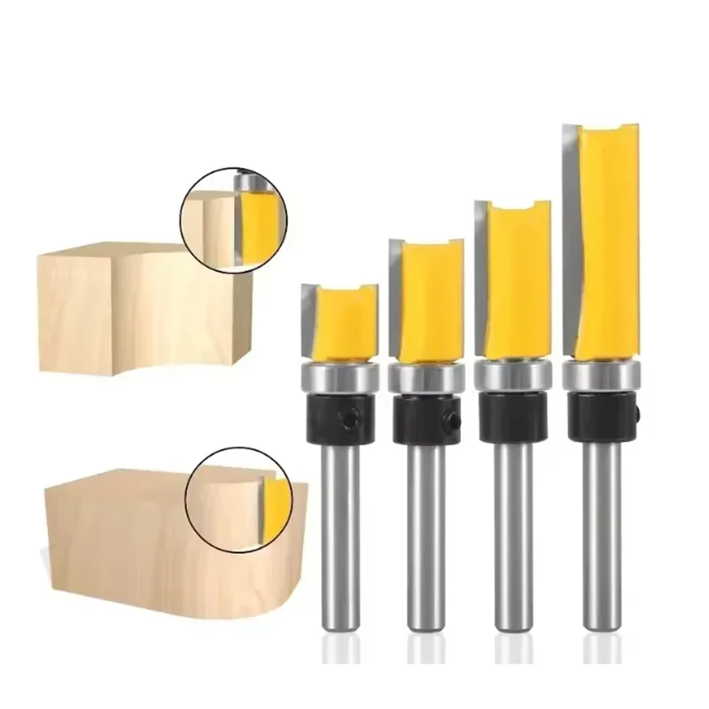 Pattern Router Bit 4pcs 1/4-Inch Shank Bearing Guided Pattern Router Bit Woodworking Edge Trimming Tool with Double-Edged Straight Cutter