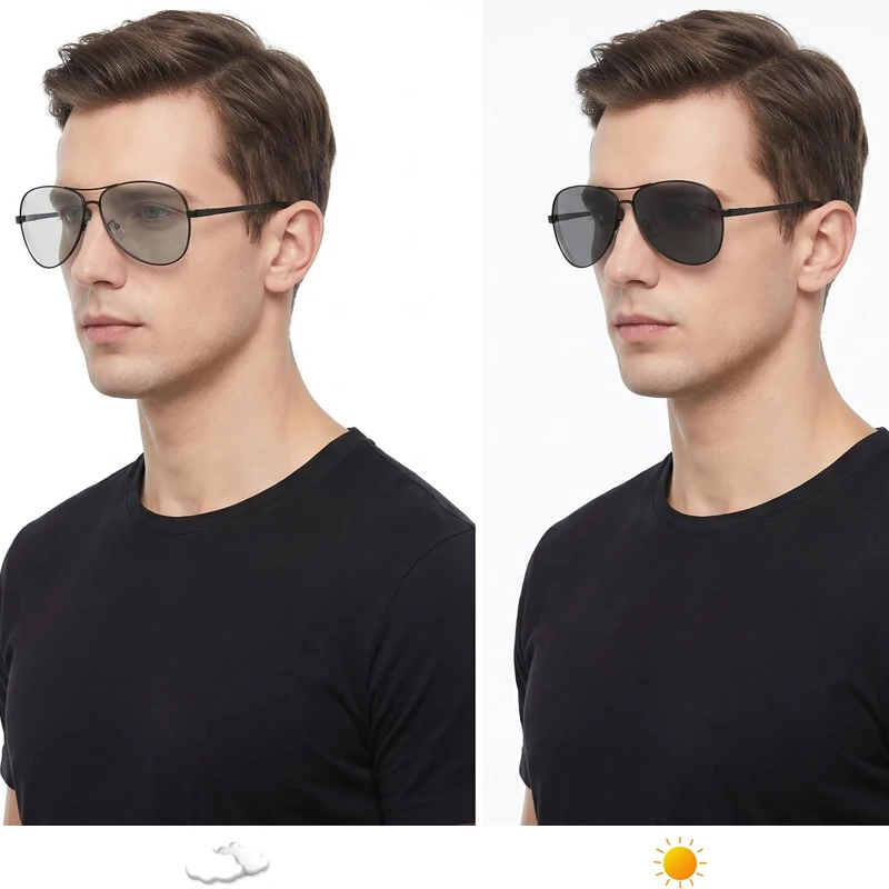 Unisex Photochromic Polarized Classic Pilot Sunglasses - Fashionable Color-Changing Eyewear