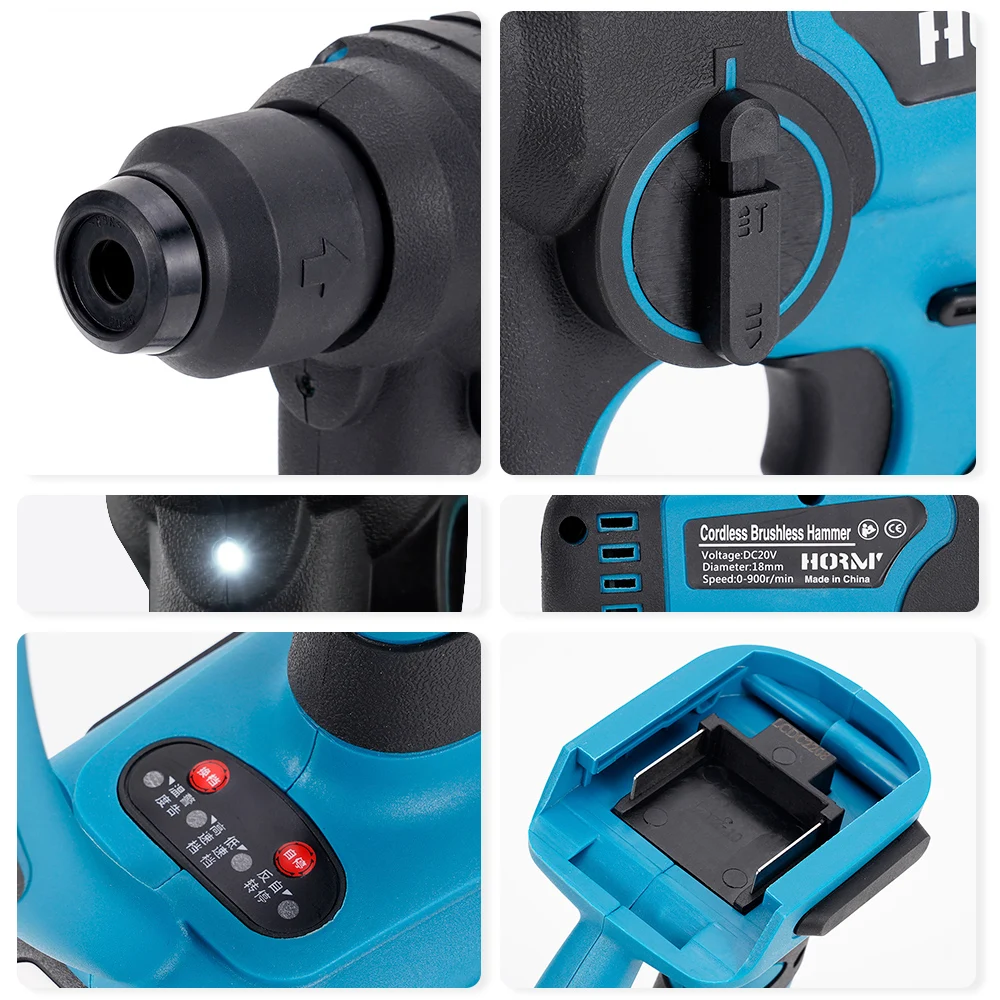 Brushless Cordless Electric Drill Rotary Hammer 4 Modes Drill Demolition Hammer Rechargeable Power Tool for Makita 18V Battery 5