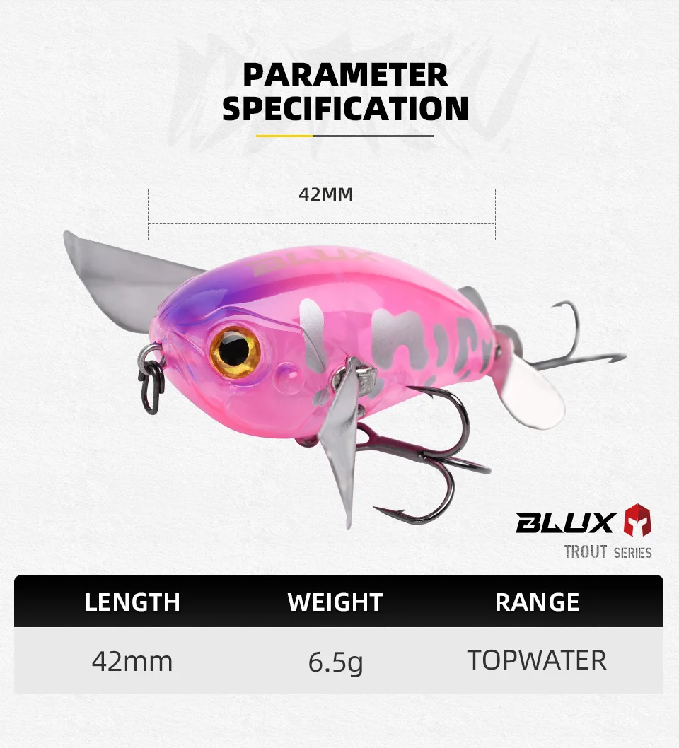 BLUX Micro BUTTIN Pompadour Topwater Crawler 6,5G Wobbler Laute Angelköder Kurbelköder Süßwasserbarsch Barsch Künstlicher Köder – Detail 2
