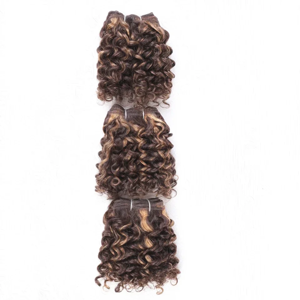 Jerry Curly Human Hair Bundles Peruvian Kinky Curl 3pcs P4/27 Highlight Human Hair Weave Bundles Remy Extension
