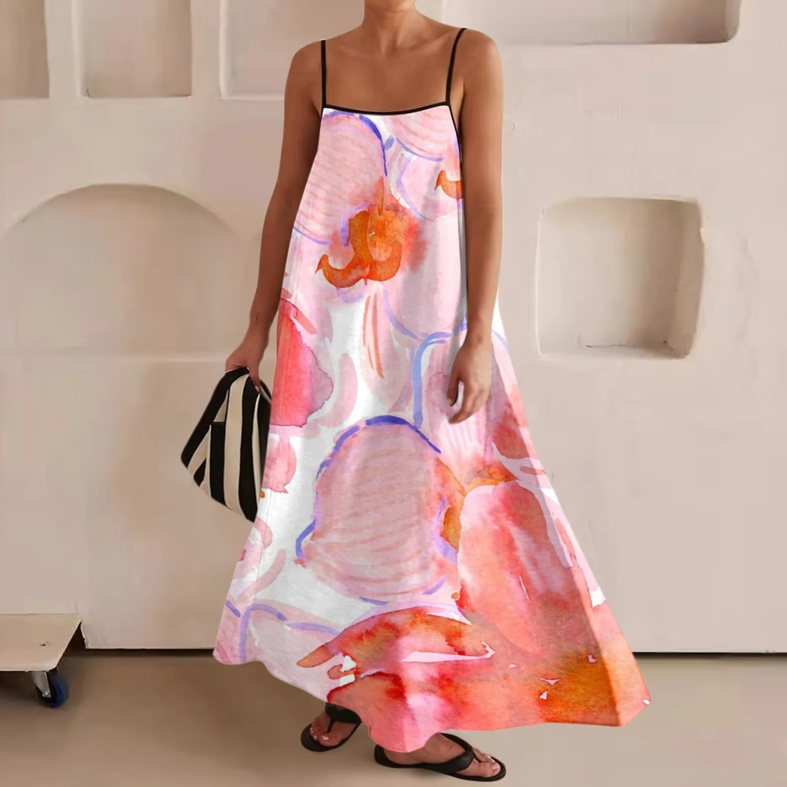 

Travel Vacation Printed Long Dress Women'S Summer Sleeveless Backless Maxi Dress Female Fashion Loose Holiday Dresses Vestidos