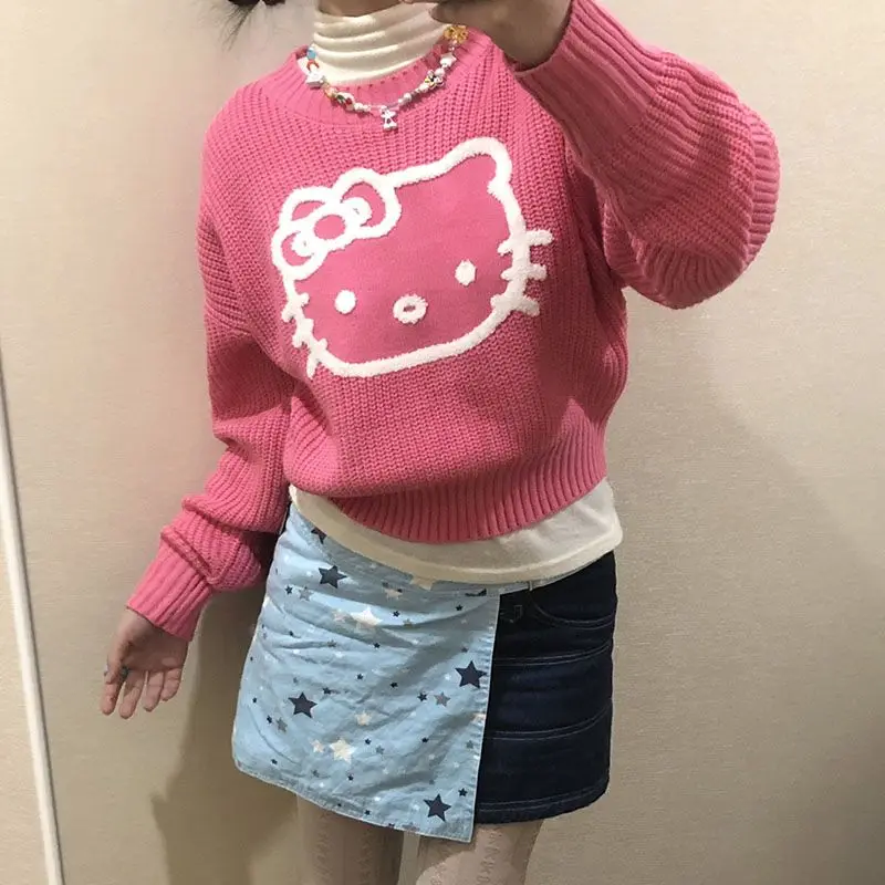 

Kawaii Sanrio, Hello Kitty свитер аниме милый мультфильм Новый женский Осень и зима горячая девушка тонкий Топ подарок на день рождения