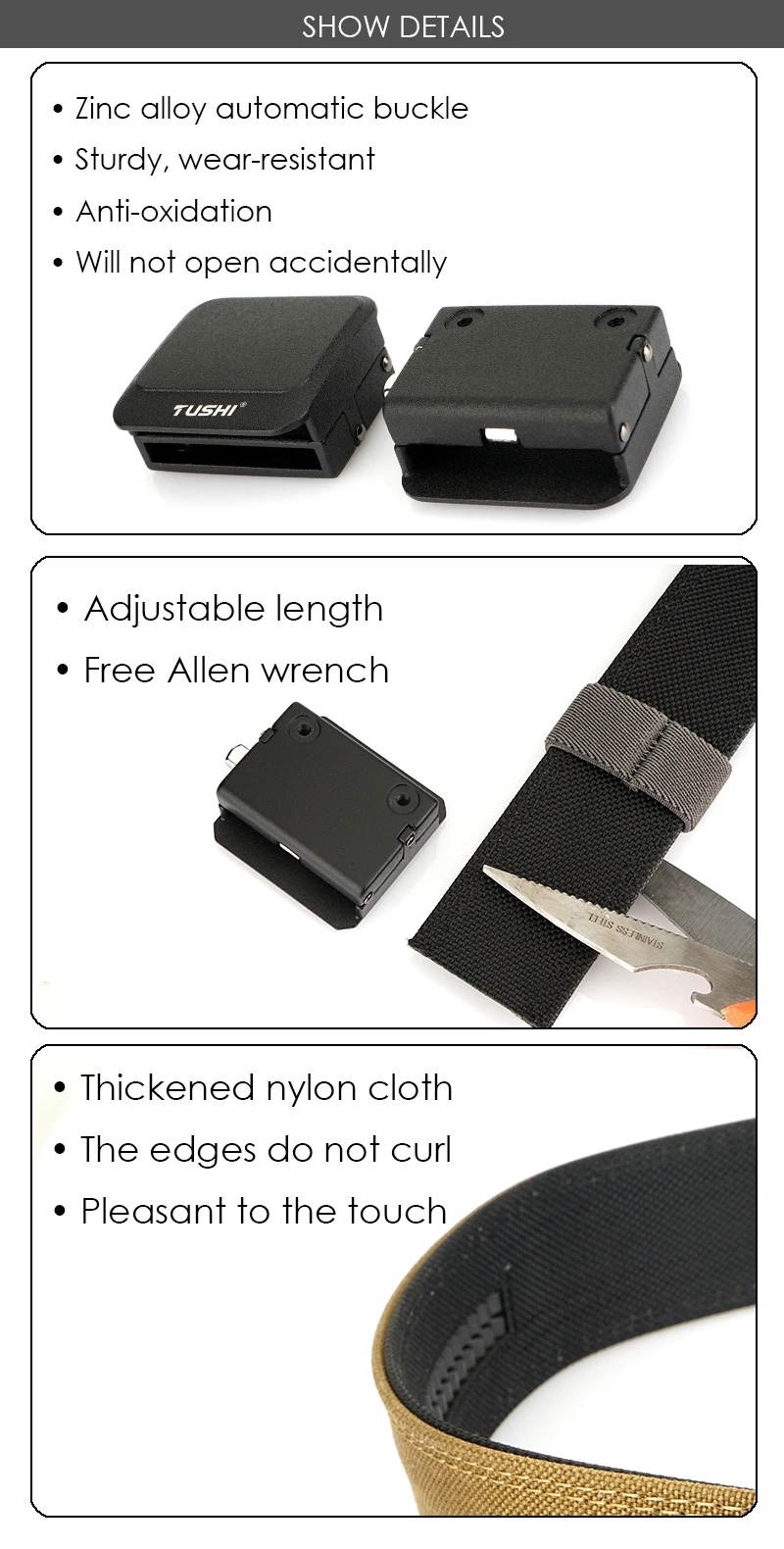 VATLTY Starker Freizeitgürtel für EDC, Metall, automatische Schnalle, taktischer Outdoor-Gürtel, enger Nylon-starre Gürtel, Herren-Militärgürtel – Detail 4