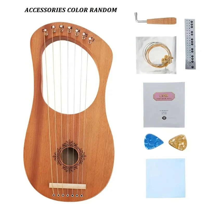 Classical Charm Beginner's Lyre with 7 Metal Strings in Dark Brown-Beginner's Instrument-The Perfect Gift for Music Lovers
