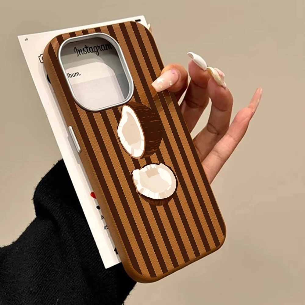 Retro Cherry Stripe Shockproof Phone Case with Lychee Texture Bumper
