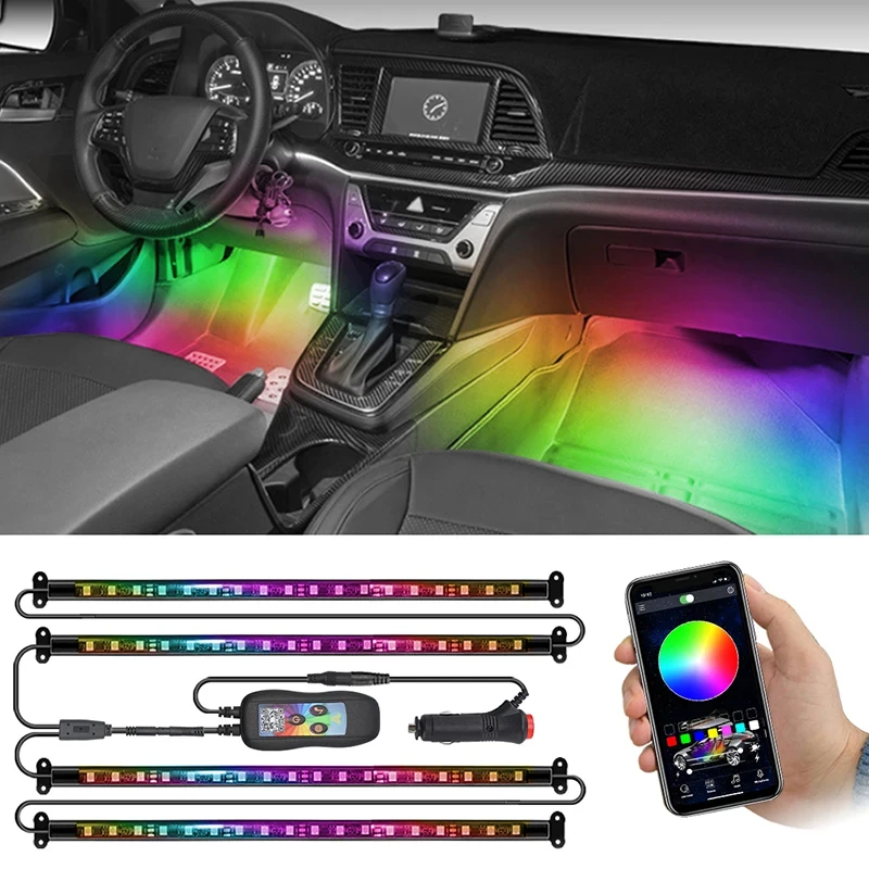 

Неоновое освещение, внешнее освещение для салона автомобиля, RGB 68, оптоволоконная атмосфера, APP, дистанционное управление, автомобильные декоративные лампы