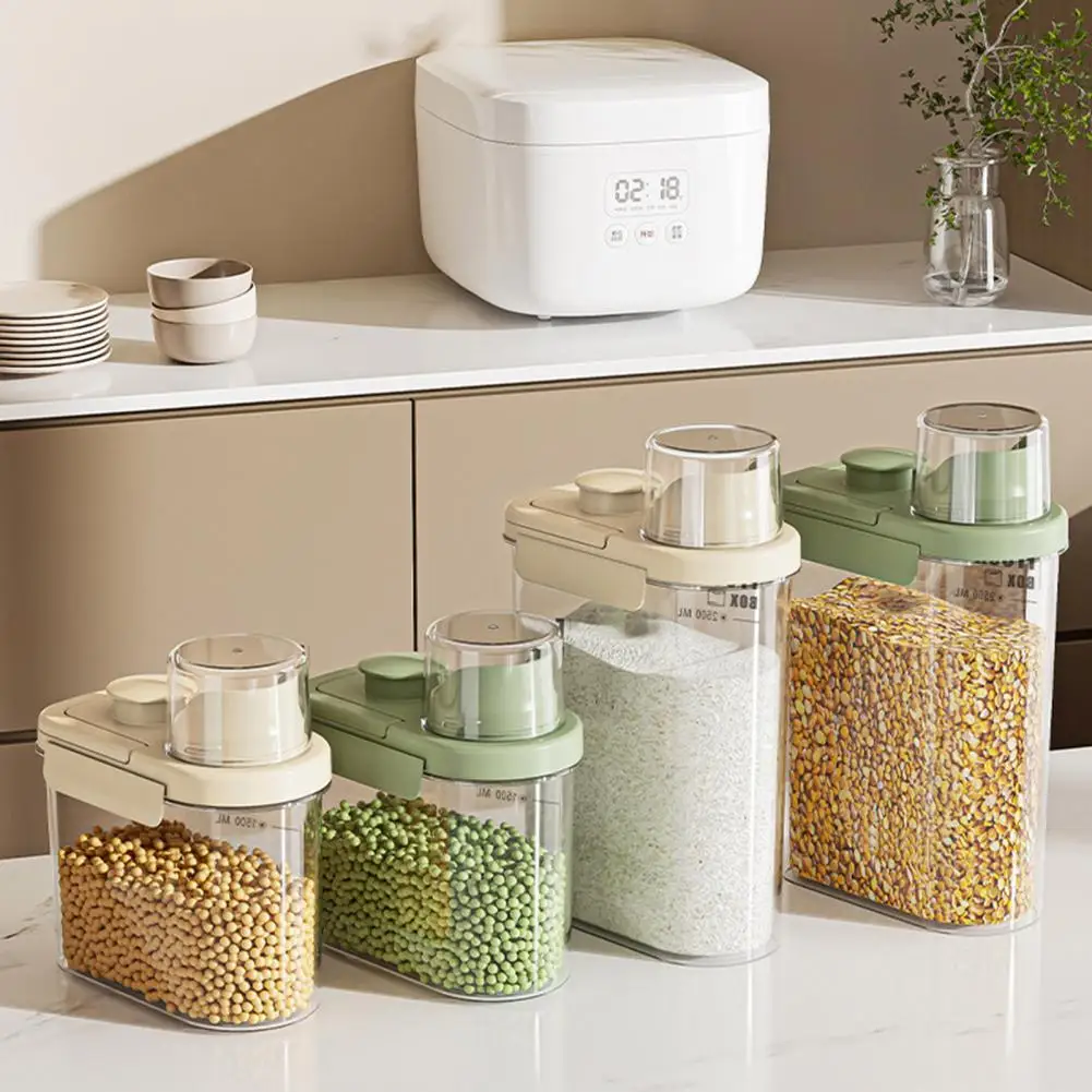 

Dry Food Dispenser with Handle Moisture Proof & Dust-proof Transparent Rice Grain Bucket Large Capacity Plastic Storage Tank