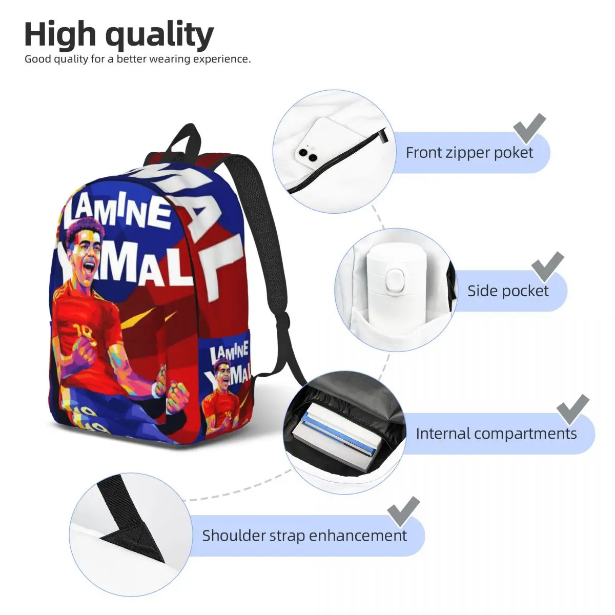 LY-Lamine Yamal Fashionable and avant-garde, fully printed, comfortable student backpack for carrying. 5