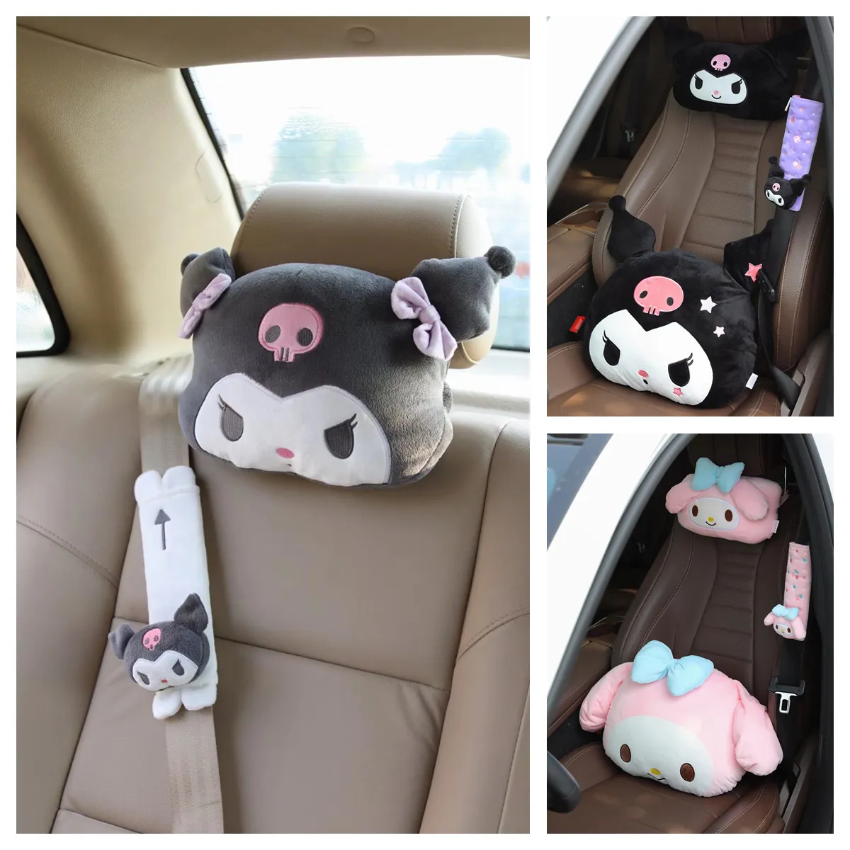 Japanese Anime Headrest For Car Chair Kawaii Seat Belt Cover Shoulder Pads Cartoon Melodyed Kuromied Plush Toys Gift For Girl