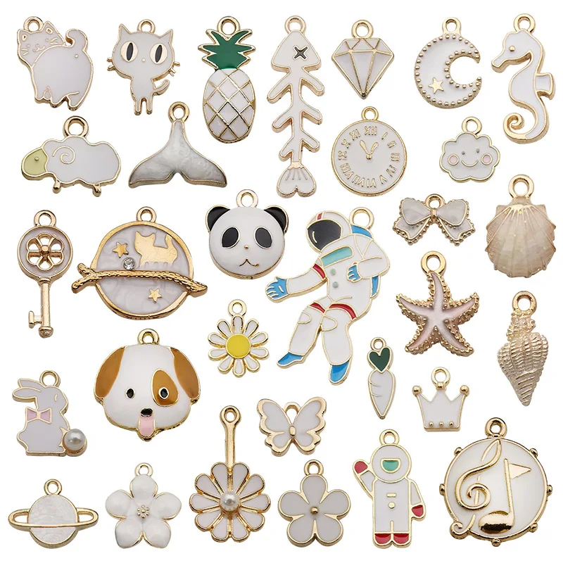 31Pcs Alloy Enamel Charms Mixed Styles Flowers Fruit Animals Pendants for Keychain Jewelry Making Accessories DIY Findings